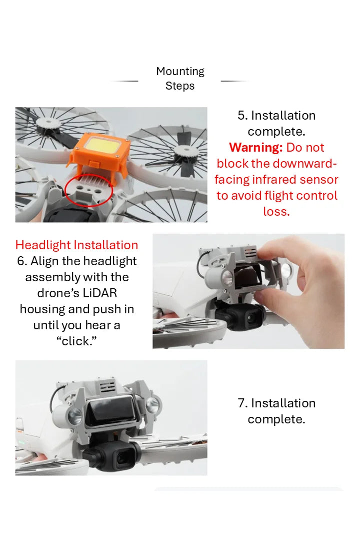 DJI Flip Night Flight Light Accessory, 900LM Front & Bottom Fill Lights, Adjustable Angle, High/Low/Strobe, 120 Min