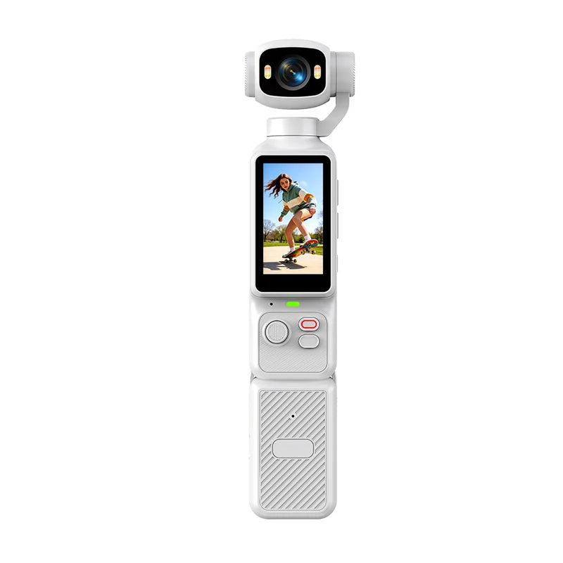 4K Handheld Gimbal Action Camera HD 180° Rotatable Lens Anti-shake Pocket Vlog Camera with Fill Light for Outdoor Sports