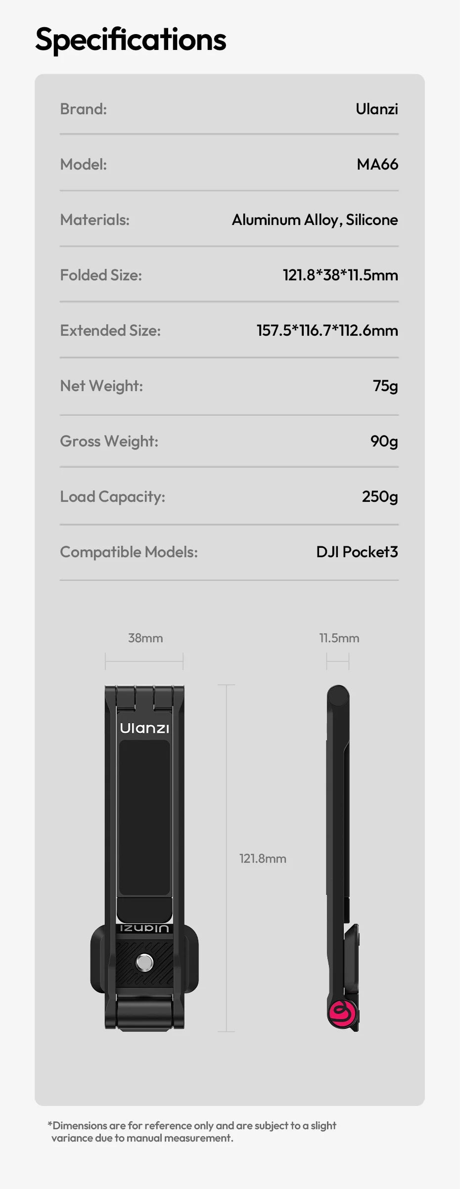 Ulanzi MA66 Magnetic Quick Release Tripod for DJI Pocket 3 Foldable Selfie Stick Handle Tripod with Hidden Hook for Travel