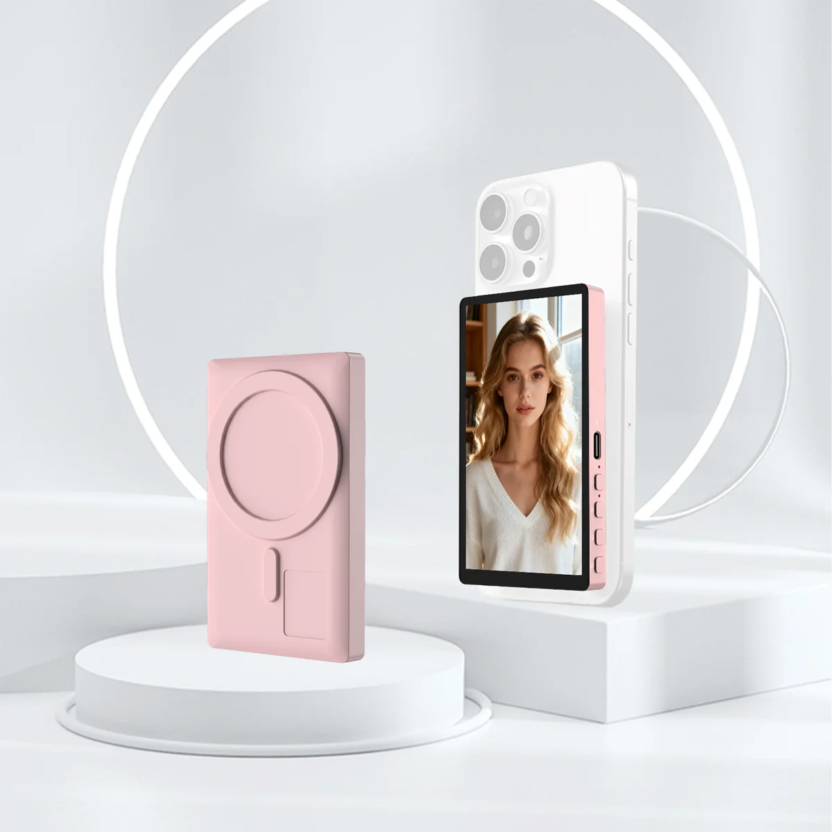 Vlog Screen Selfie Monitor, Magnetic Phone Holder Clip Mount, Using Phone Rear Camera for Selfie Vlog Live Stream