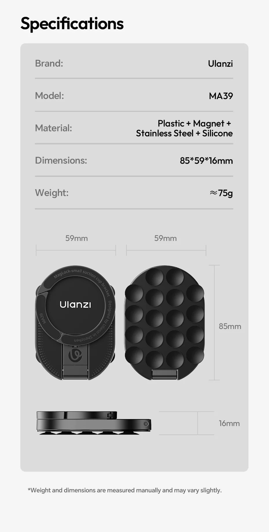Ulanzi MA39 MagLock Suction Cup Phone Mount Desktop Stand for iPhone 17 16 15 14 with Suction Bottom for Wall Glass