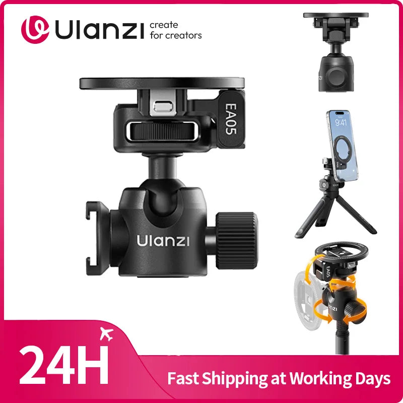 Ulanzi EA05 3-in-1 Versatile Ball Head for iPhone 17 16 for DJI Action 6 Nano Pocket3 with 1/4'' Screw for Vlog Video Recording