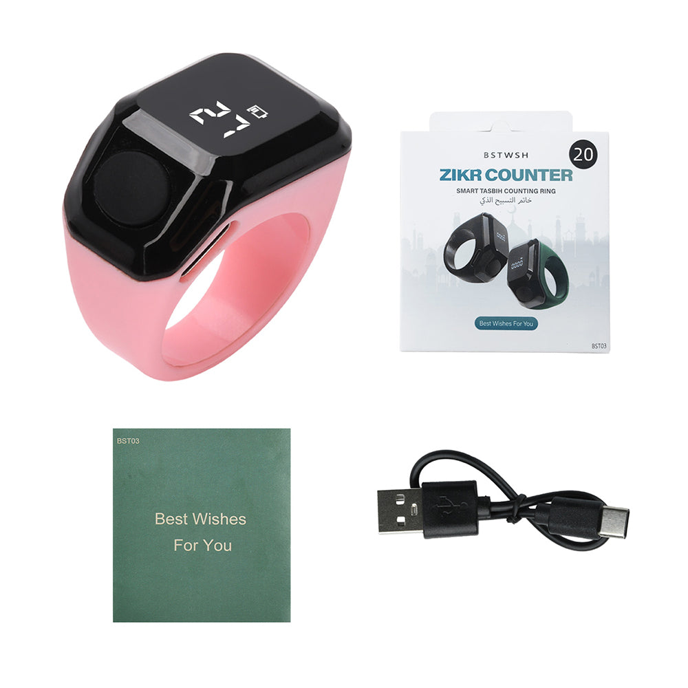 Wearable Bluetooth Smart Tally Counter Ring APP Sync Digital Display Rechargeable Zikr Prayer Time Reminder Clicker