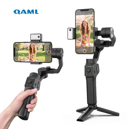 QAML S6 3-Axis Gimbal Gesture Control & Fill Light for Smooth Vlogs, Streams & Selfies. Compact & Durable, Perfect for Creator