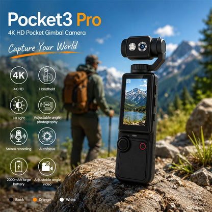 Pocket3 Pro Handheld 180 ° Rotating Portable Anti-shake Camera 1080P HD Display Wifi Wireless Wearable Night Vision Motion Cam