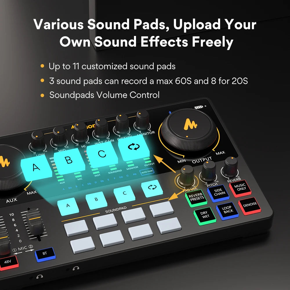 MAONO AME2 Audio Interface Sound Card DJ Mixer All in One Portable Podcast Studio for Recording,Live Streaming,Youtube,Guitar,PC