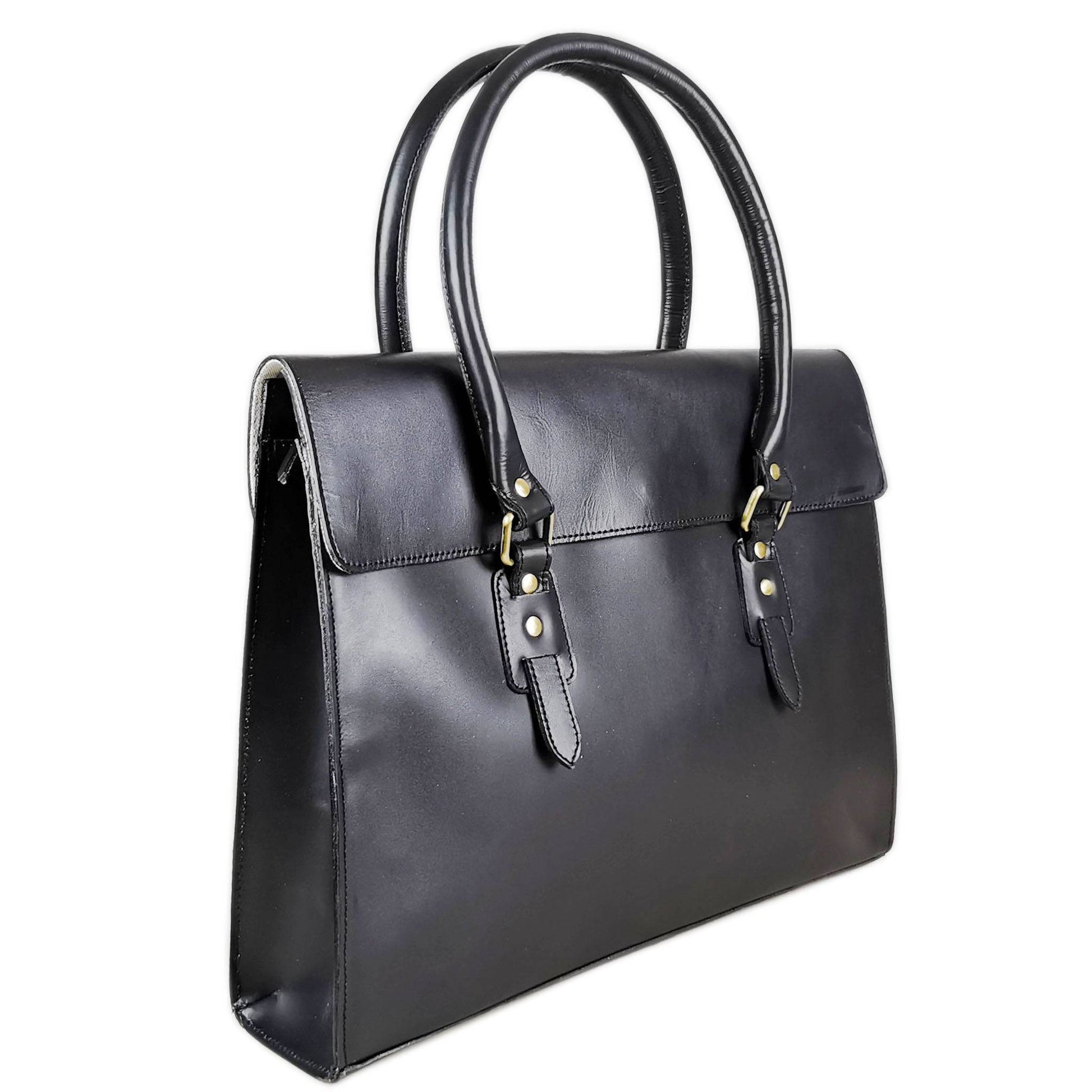 The Signature 17" Leather Laptop Bag, Black Flap-0