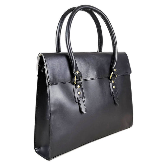 The Signature 17" Leather Laptop Bag, Black Flap-0