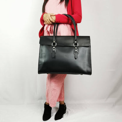 The Signature 17" Leather Laptop Bag, Black Flap-3