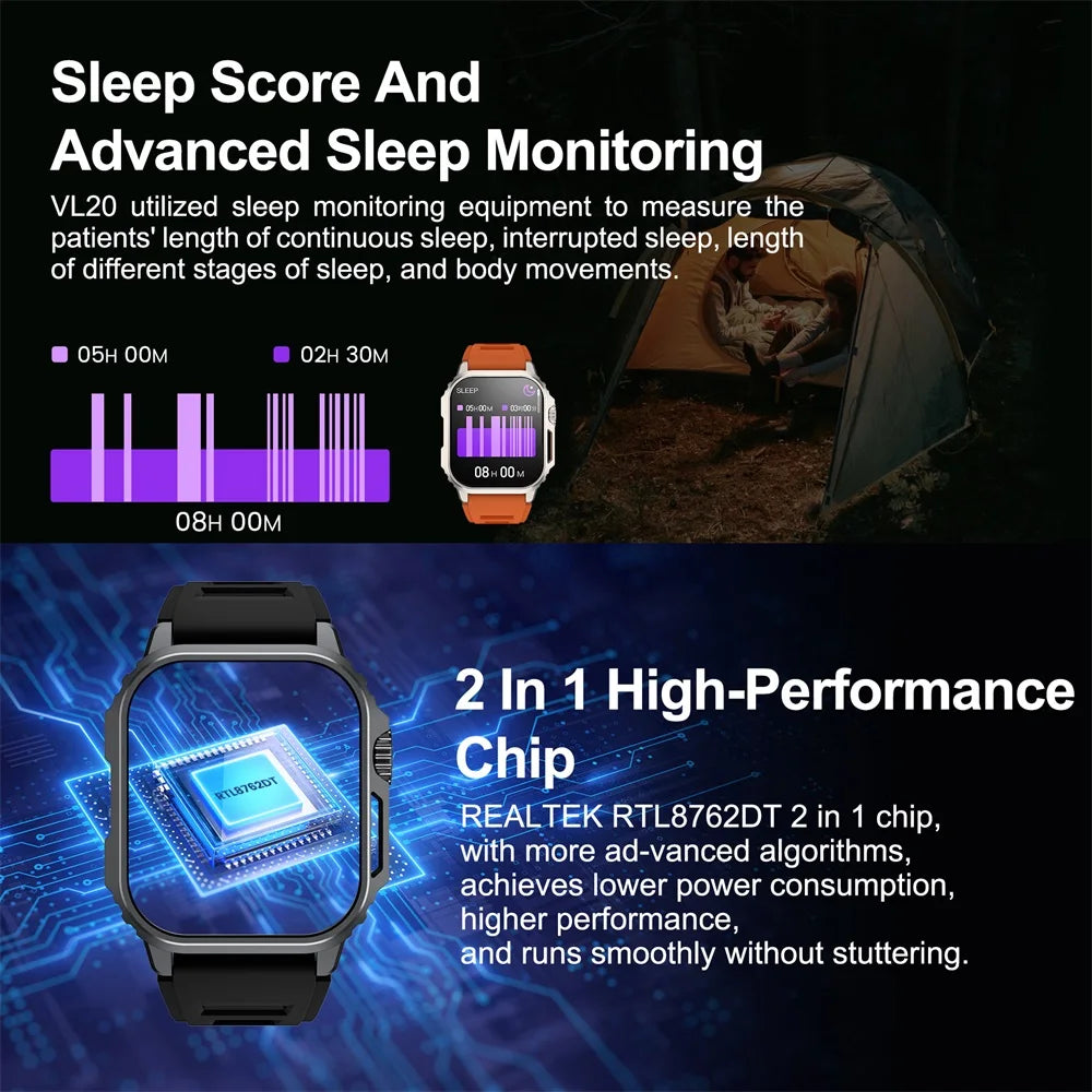 VALDUS Sleep Monitoring Heart Rate GPS 1.96 Inch IP68 Waterproof Smart Watch Sedentary Reminder Blood Oxygen Blood Pressure VL20
