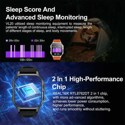 VALDUS Sleep Monitoring Heart Rate GPS 1.96 Inch IP68 Waterproof Smart Watch Sedentary Reminder Blood Oxygen Blood Pressure VL20