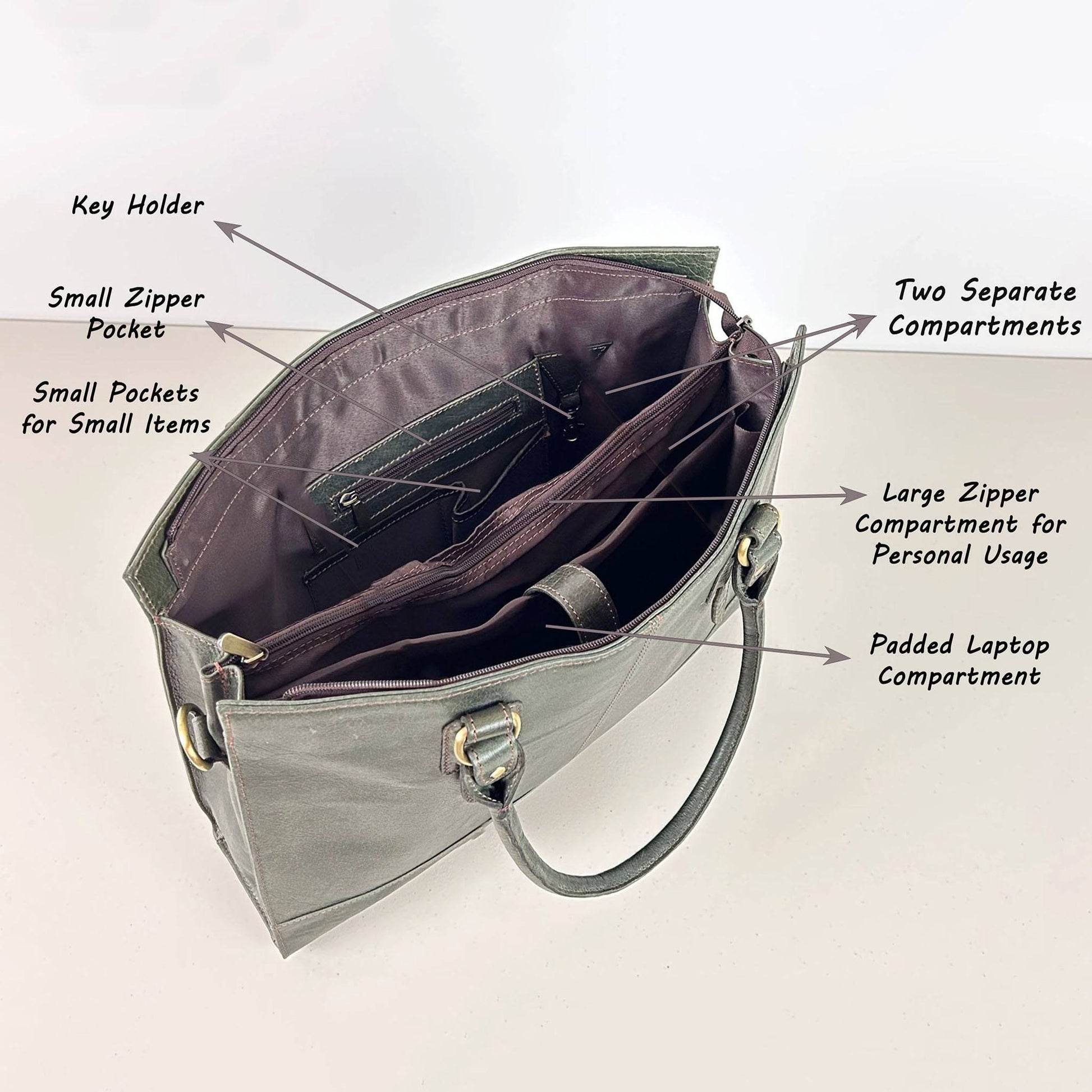 The Signature 17" Leather Laptop Bag, Olive Green-4