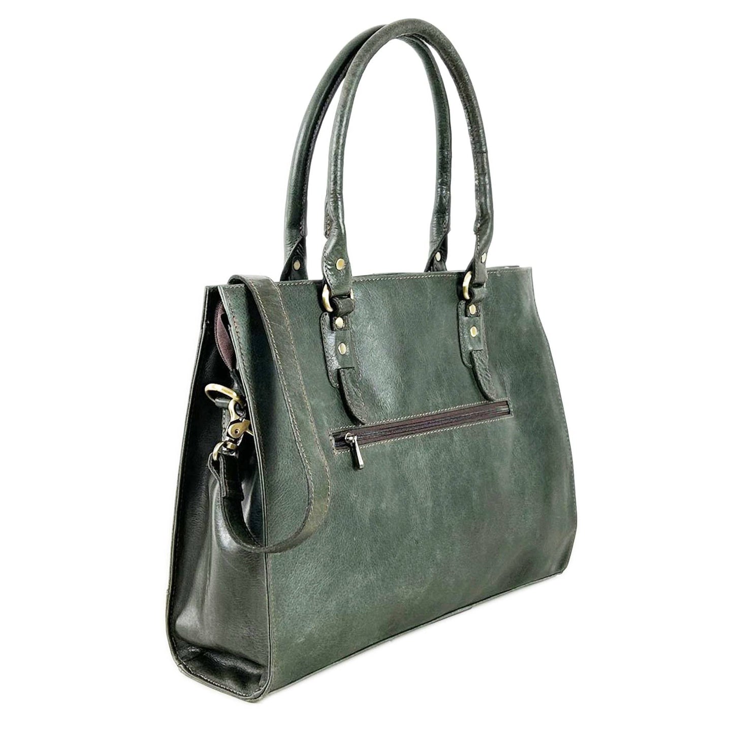 The Signature 17" Leather Laptop Bag, Olive Green-3