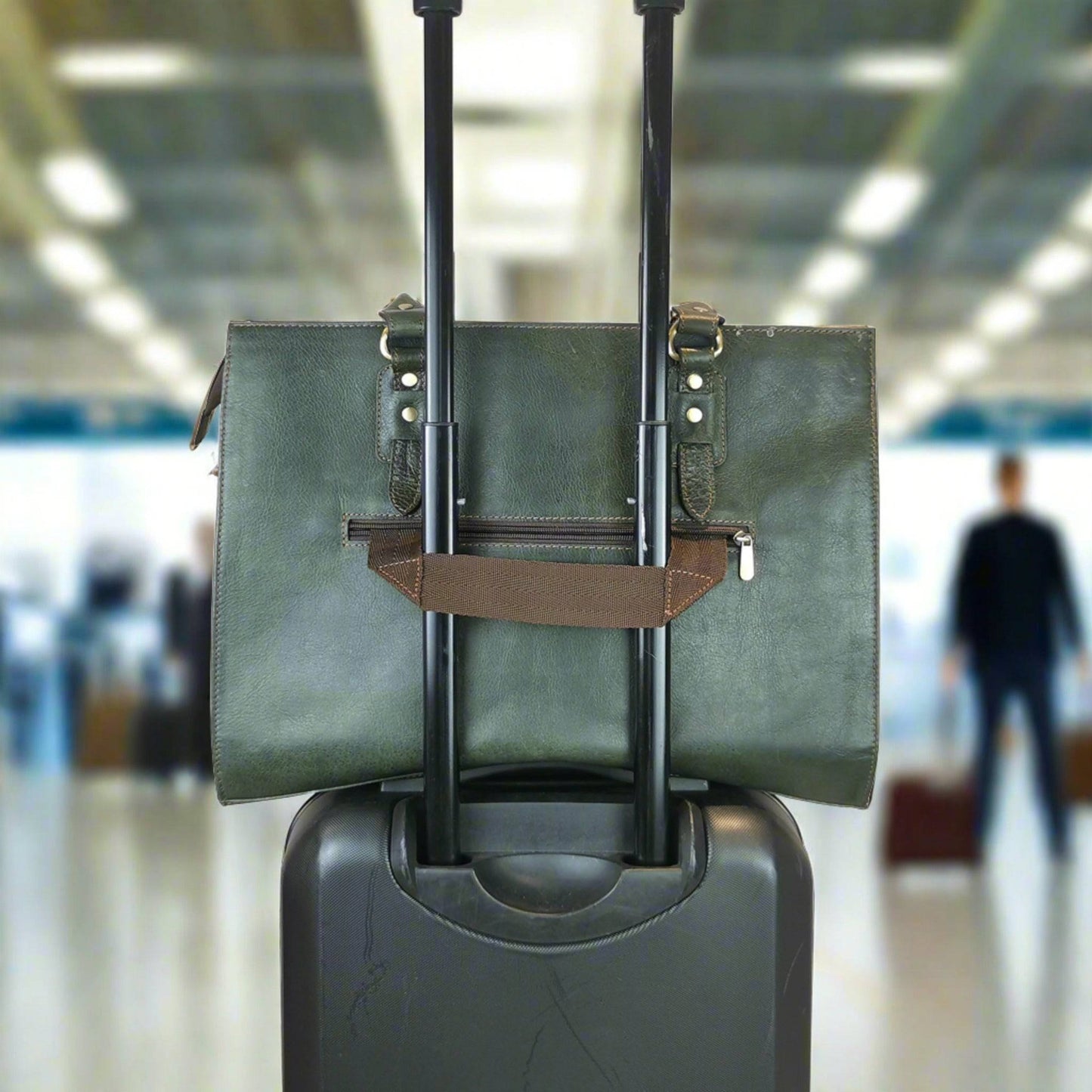 The Signature 17" Leather Laptop Bag, Olive Green-1