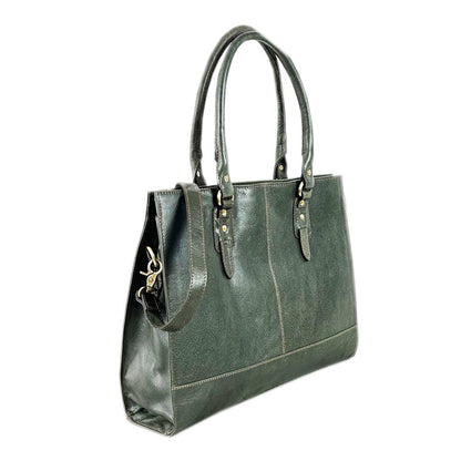 The Signature 17" Leather Laptop Bag, Olive Green-0