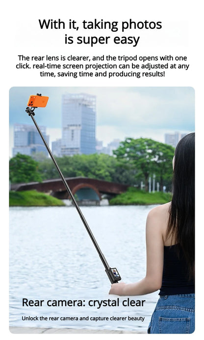 Smartphone Rear Selfie Screen with Selfie Stick Tripod suit.Selfie Pole Real-time Projection,for Vlog/Travel/Selfie/Group Photos