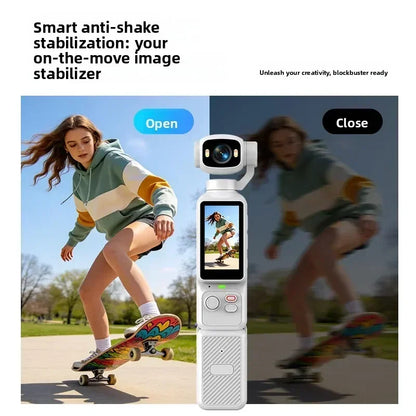 4K Handheld Gimbal Action Camera HD 180° Rotatable Lens Anti-shake Pocket Vlog Camera with Fill Light for Outdoor Sports