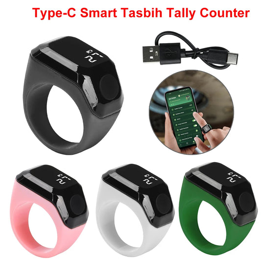 Smart Ring Counter Bluetooth Counting Ring APP Control 9999 4-digit Type-C Rechargeable Muslims Zikr Ring Prayer Finger Counter