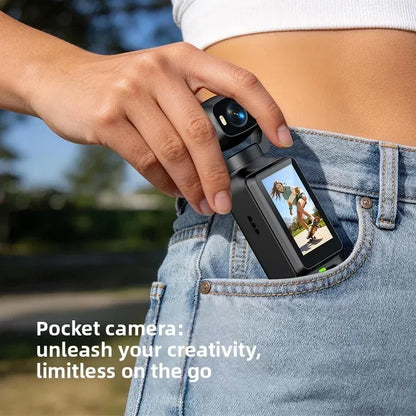 4K Handheld Gimbal Action Camera HD 180° Rotatable Lens Anti-shake Pocket Vlog Camera with Fill Light for Outdoor Sports