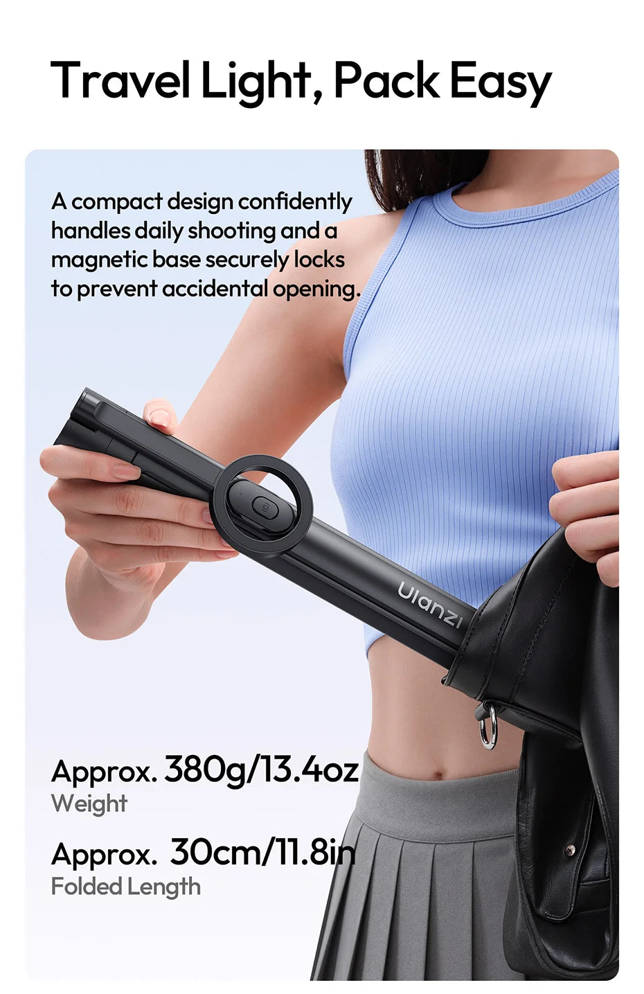 Original Ulanzi SK21 Magnetic Auto Open Tripod 8 Section Pole Extension For Phone Vlog Shooting Magnetic