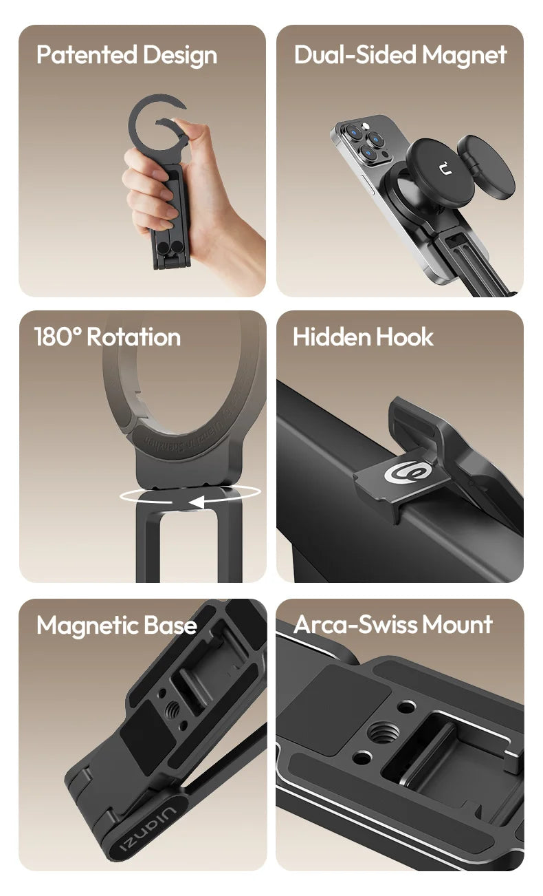 Ulanzi MA38 MagLock Phone Stand Magnetic Phone Stand for iPhone 16 15 14 13 with Hidden Hook for Slopes Walls