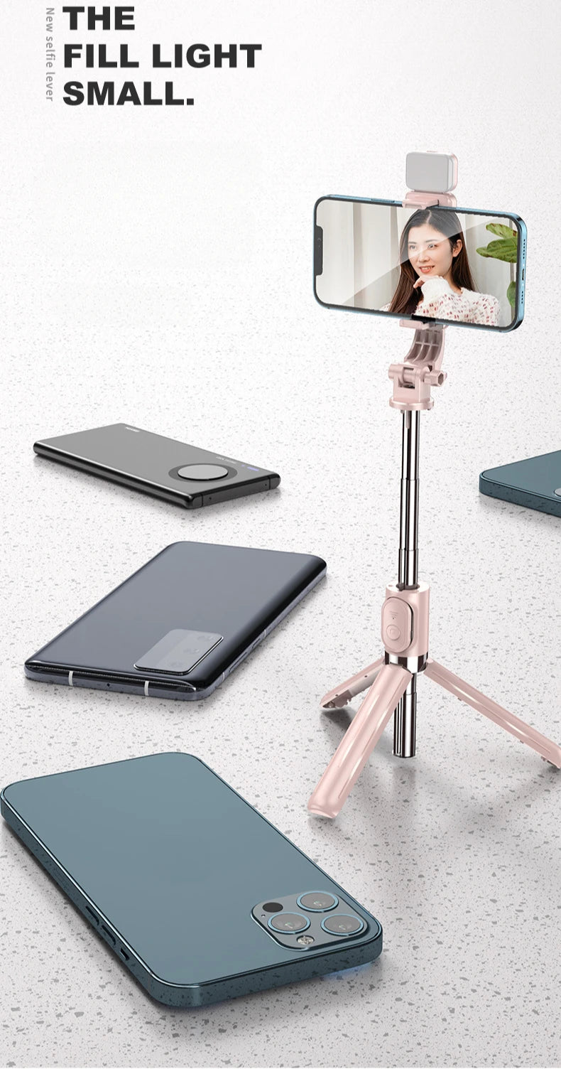Portable Wireless Selfie Stick Extendable Tripod Stand With Bluetooth Remote for iPhone Android Vlog Live Streaming Bracket