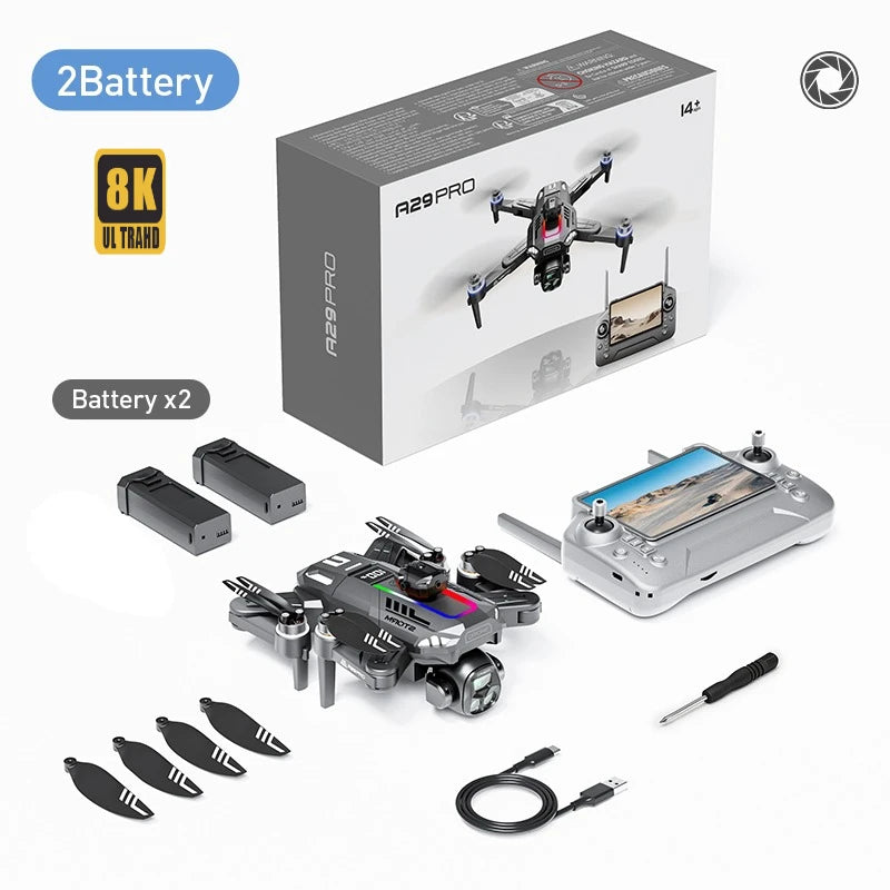 A29 Smart FPV Drone 5.6" Screen Battery Display 90° Adjustable Lens Optical Flow Hover Headless Mode 360 Stunt Flight Hobby Gift