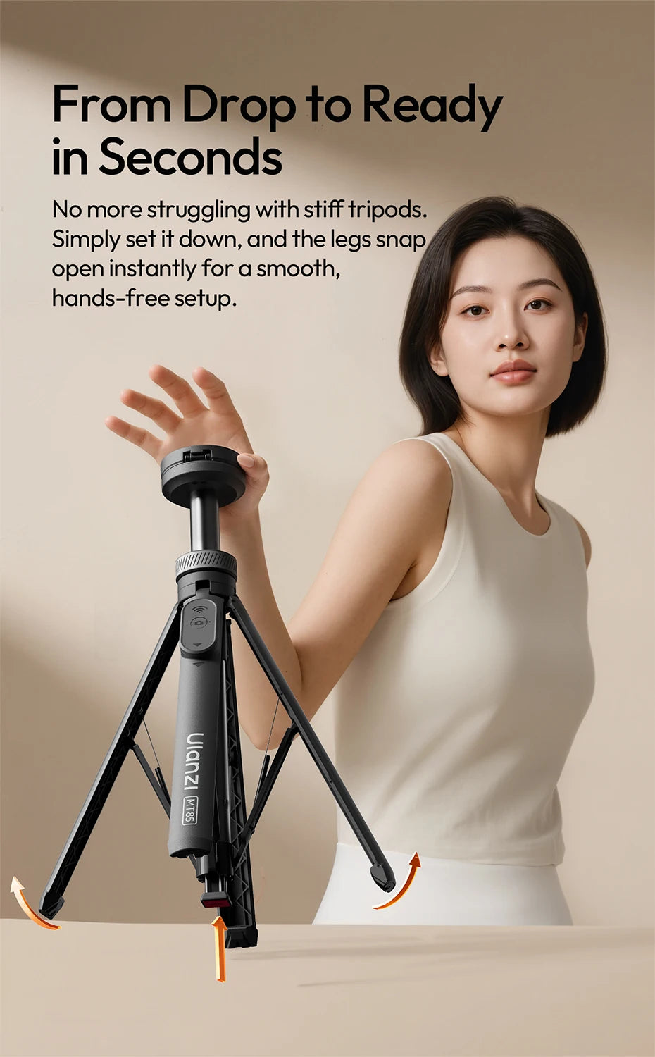 Ulanzi MT-85 Automatic Phone Tripod Magsafe Selfie Stick for iPhone 17 16 15 Pop Open Tripod Floor Stand for Outdoor Travel Vlog