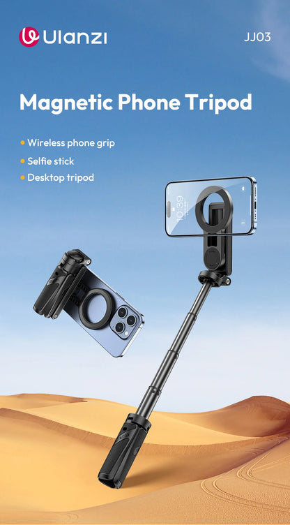 Ulanzi JJ03 Magnetic Phone Tripod Wireless Handle Selfie Stick Desktop Foot  Suitable iPhone 16/15/14/13 Pro Max
