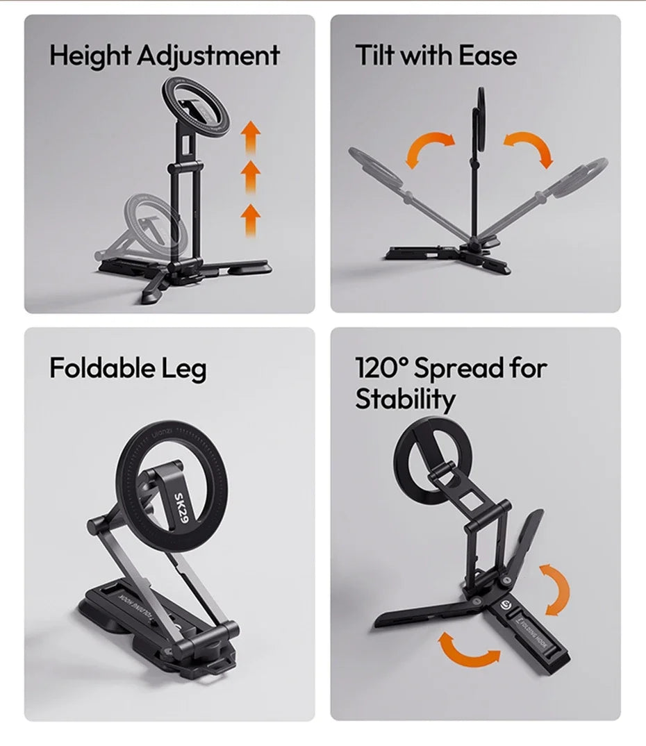 Original Ulanzi SK29 Foldable Magnetic Phone Stand Phone Clamp Selfie Stick Desktop Tripod 360° Rotation for Vlog Livestreaming