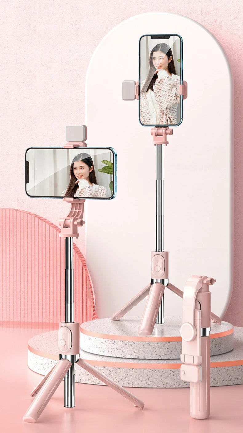 Portable Wireless Selfie Stick Extendable Tripod Stand With Bluetooth Remote for iPhone Android Vlog Live Streaming Bracket
