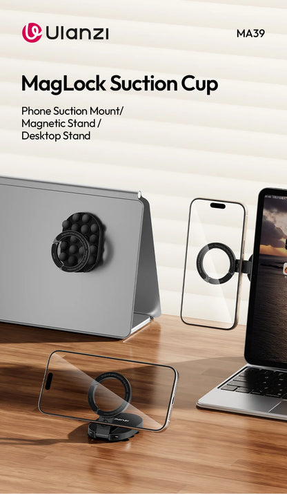 Ulanzi MA39 MagLock Suction Cup Phone Mount Desktop Stand for iPhone 17 16 15 14 with Suction Bottom for Wall Glass