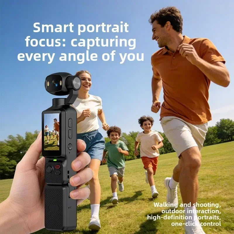4K Handheld Gimbal Action Camera HD 180° Rotatable Lens Anti-shake Pocket Vlog Camera with Fill Light for Outdoor Sports
