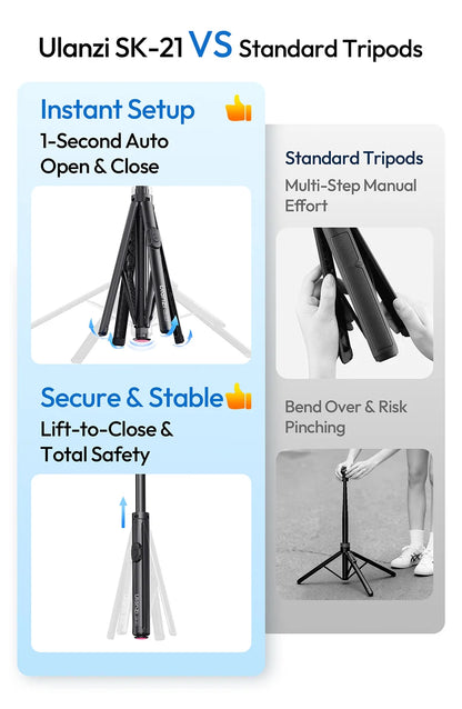Original Ulanzi SK21 Magnetic Auto Open Tripod 8 Section Pole Extension For Phone Vlog Shooting Magnetic