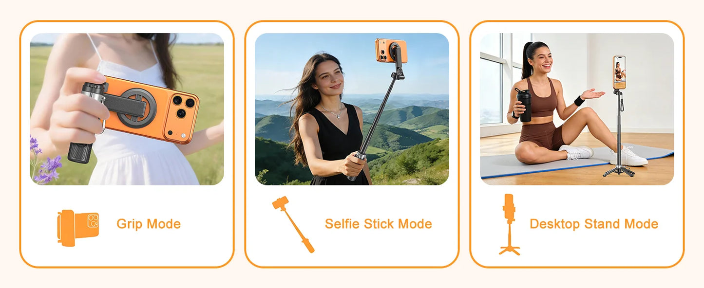 Magnetic Selfie Stick with Remote for Cell Phone 360° Rotation Transforms into Mini Tripod/Handheld Stabilizer/Phone Stand