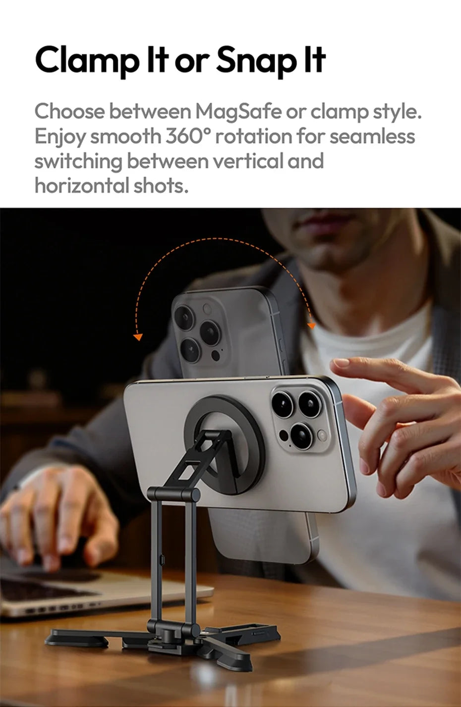 Original Ulanzi SK29 Foldable Magnetic Phone Stand Phone Clamp Selfie Stick Desktop Tripod 360° Rotation for Vlog Livestreaming
