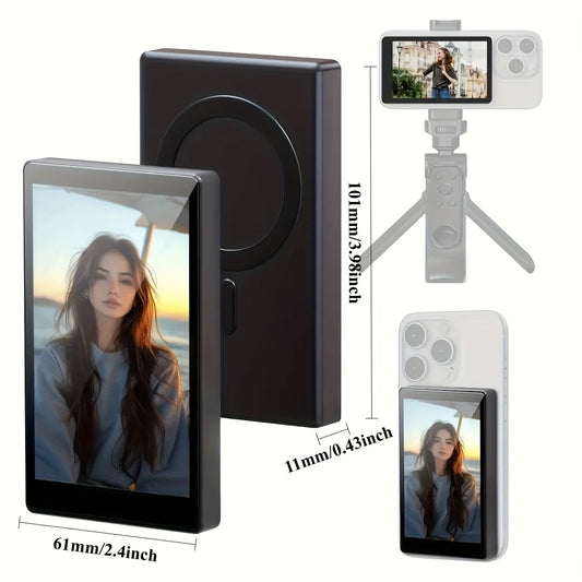 Vlog Screen Selfie Monitor, Magnetic Phone Holder Clip Mount, Using Phone Rear Camera for Selfie Vlog Live Stream