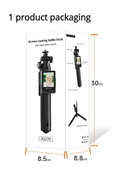 Smartphone Rear Selfie Screen with Selfie Stick Tripod suit.Selfie Pole Real-time Projection,for Vlog/Travel/Selfie/Group Photos