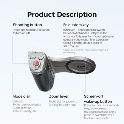 TELESIN Master Magnetic Smart Phone Camera Shoot Hand Grip Holder Shooting Aid Remote Control Handle for Iphone HUAWEI SAMSUNG