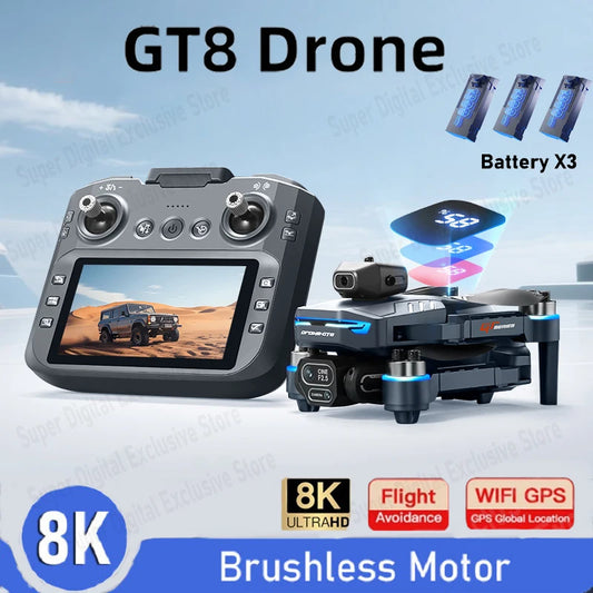 New GT8 Drone 8K HD Dual Camera GPS FPV Brushless Motor 5G WIFI Optical Flow Hovering Real Time Battery Display Quadcopter