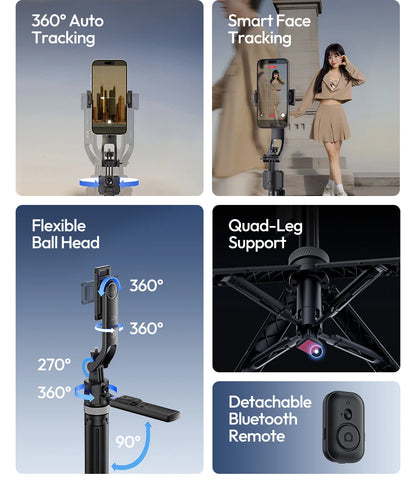 Ulanzi TT23 Auto-Tracking Selfie Stick Tripod Foaldable Selfie Tripod for Smartphone Camera for Gopro with Bluetooth for Travel
