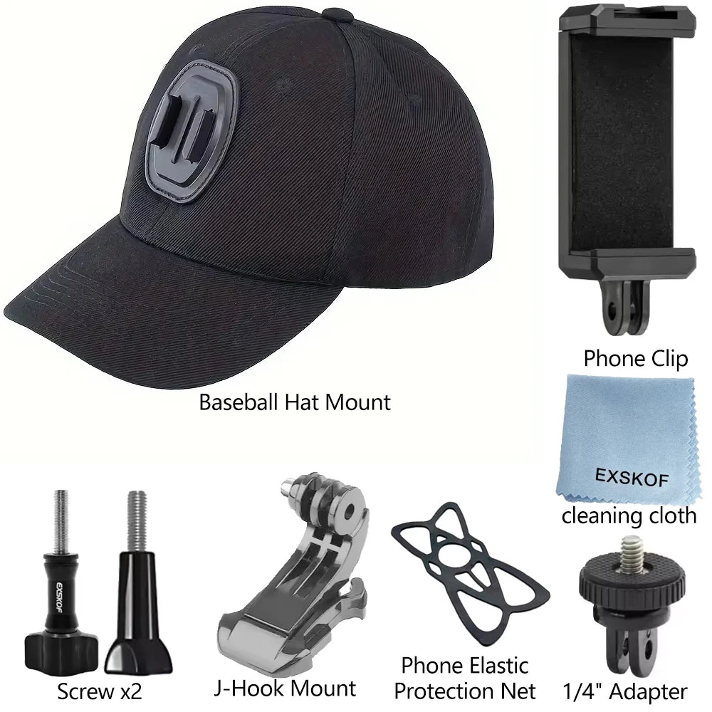 Hands-Free Baseball Cap Camera Mount First-Person View Hat for GoPro Hero 13 12 11 9 Insta360 X5 DJI OSMO Action 6 5 Vlog Hiking