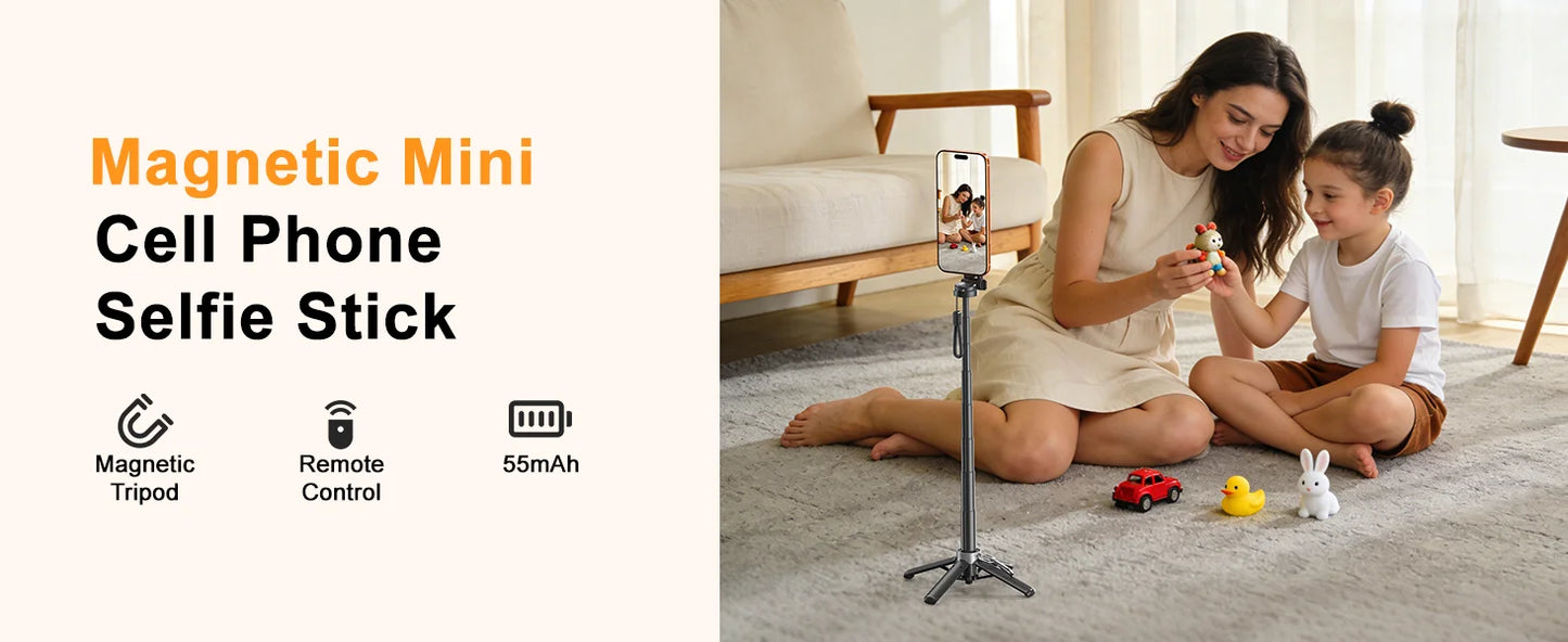Magnetic Selfie Stick with Remote for Cell Phone 360° Rotation Transforms into Mini Tripod/Handheld Stabilizer/Phone Stand