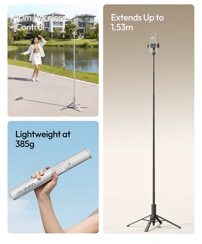 Original Ulanzi MT86 Auto Opening Selfie Stick Tripod With Cold Shoe Mount And 1.46m Extension For Vlog Live Streaming
