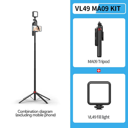 Ulanzi MA09 1.8m Selfie Stick Tripod for iPhone 16 15 Android Phone with Remote Control Panoramic Ball head Holder U200 VL49 Kit
