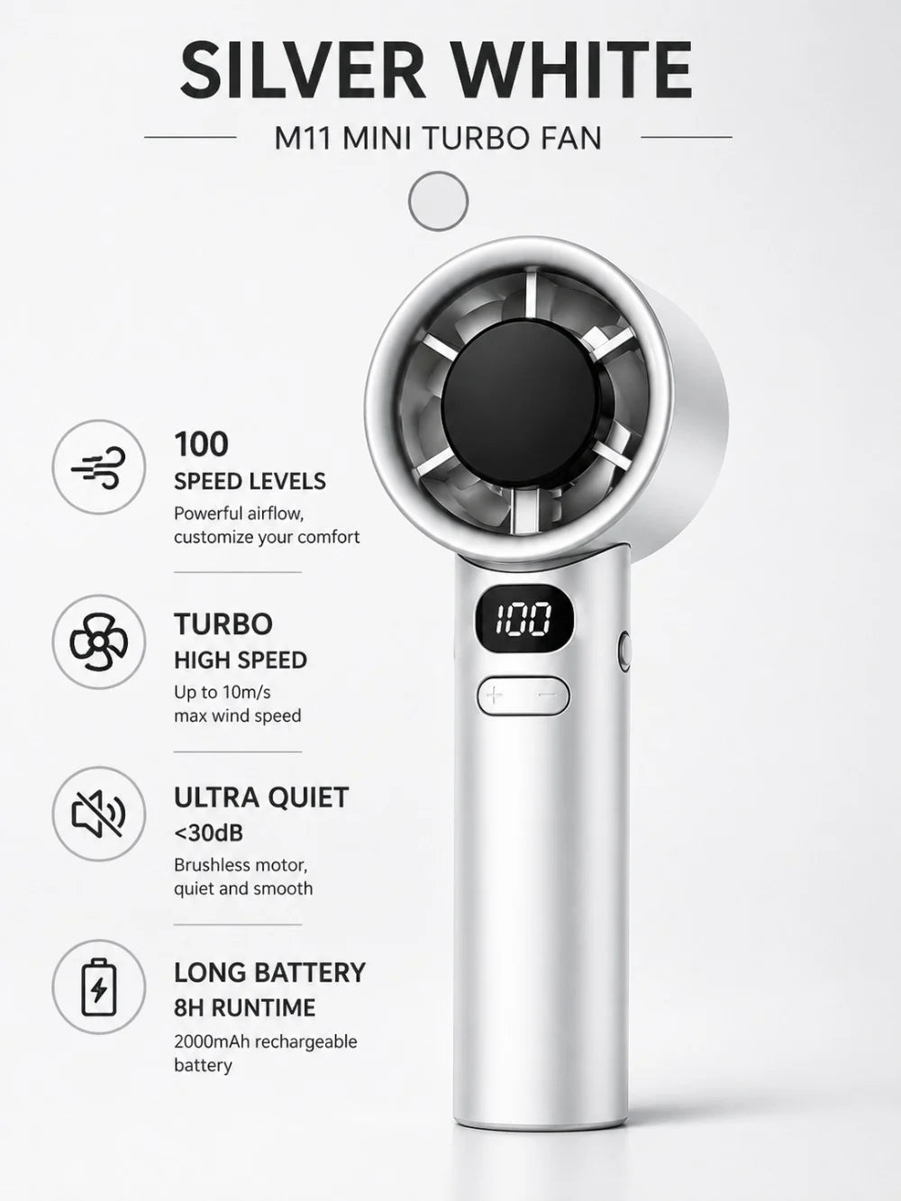 Xiaomi 100 Speed Adjustment Fan For Men Women Portable Bladeless Desktop Fans Rechargeable Instant Cooling Mini Handheld