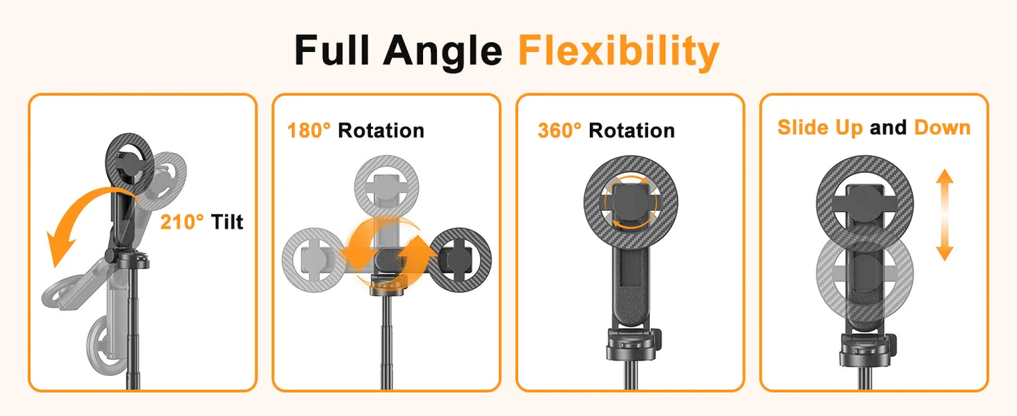 Magnetic Selfie Stick with Remote for Cell Phone 360° Rotation Transforms into Mini Tripod/Handheld Stabilizer/Phone Stand