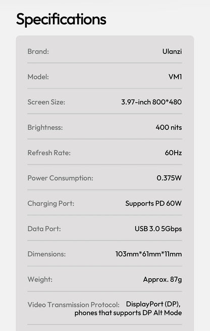 Ulanzi VM1 Vlog Selfie Monitor Screen for iPhone 17 16 15 Selfie Monitor Screen with Magnetic Ring Livestreaming Vlog Shots