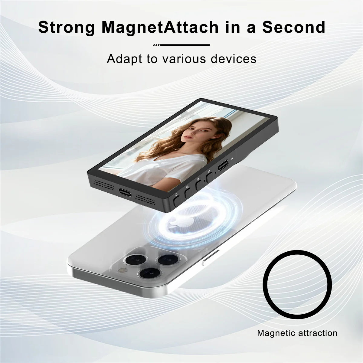 Vlog Screen Selfie Monitor, Magnetic Phone Holder Clip Mount, Using Phone Rear Camera for Selfie Vlog Live Stream