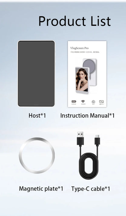 LINIM Magnetic Wireless Selfie Monitor Screen Phone Rear Camera for Vlog Live Stream Compatible for iPhone Android